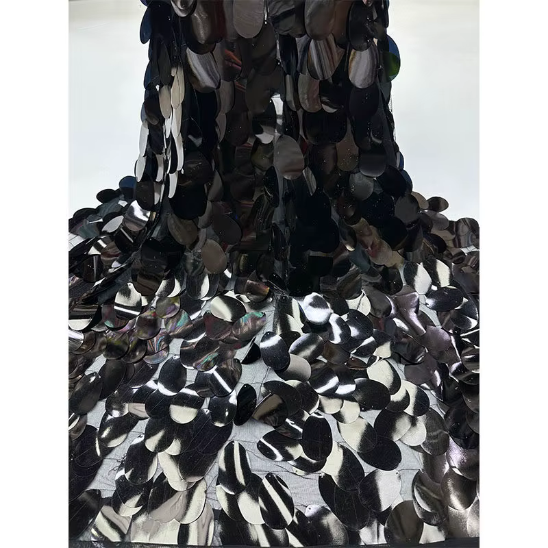 Tissu brodé à sequins et grosses perles en maille de 60 mm pour robe, costume de spectacle, design d
