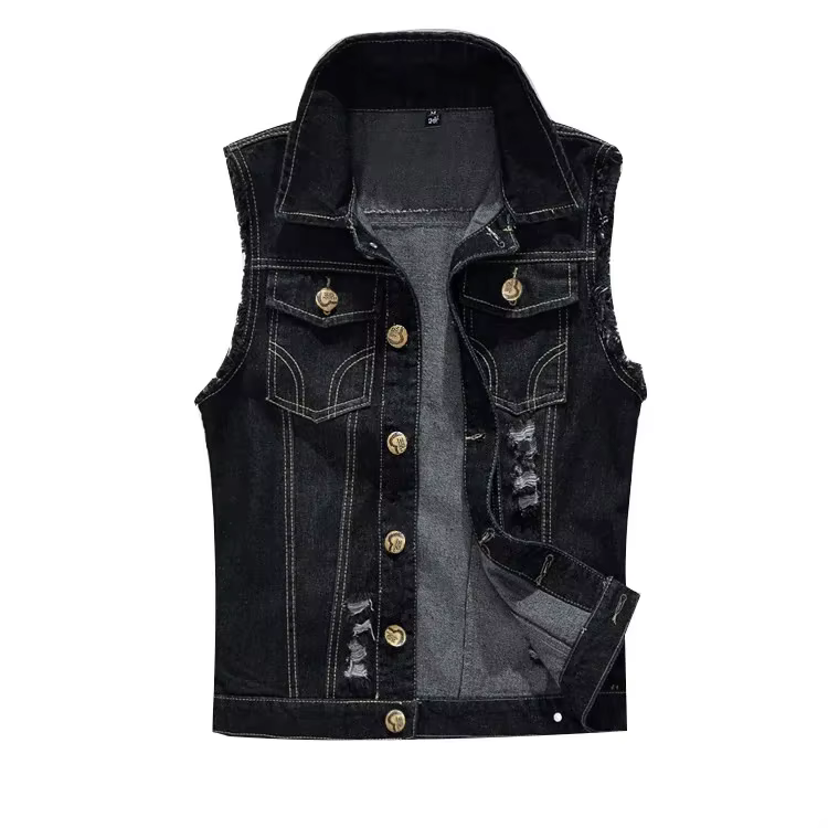 2025 hommes mode jean sans manches veste gilet mâle noir bleu Denim jean gilet homme Cowboy extérieu