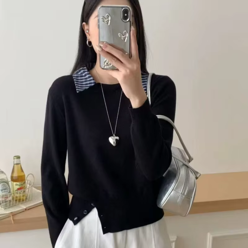Pull en laine tricoté à carreaux, épissure, automne et hiver, haut deux pièces