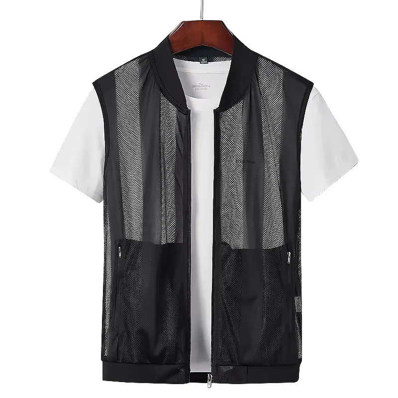 Gilet d'été pour homme en maille respirante à col montant, multi-poches, léger, idéal pour le travai