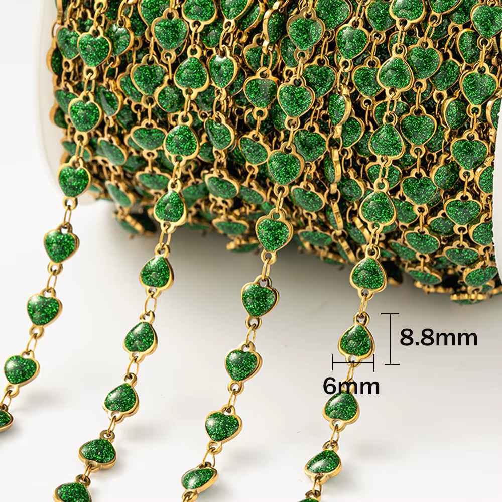 Chaînes en émail en forme de cœur à paillettes en acier inoxydable, 1 mètre, pour bricolage, collier