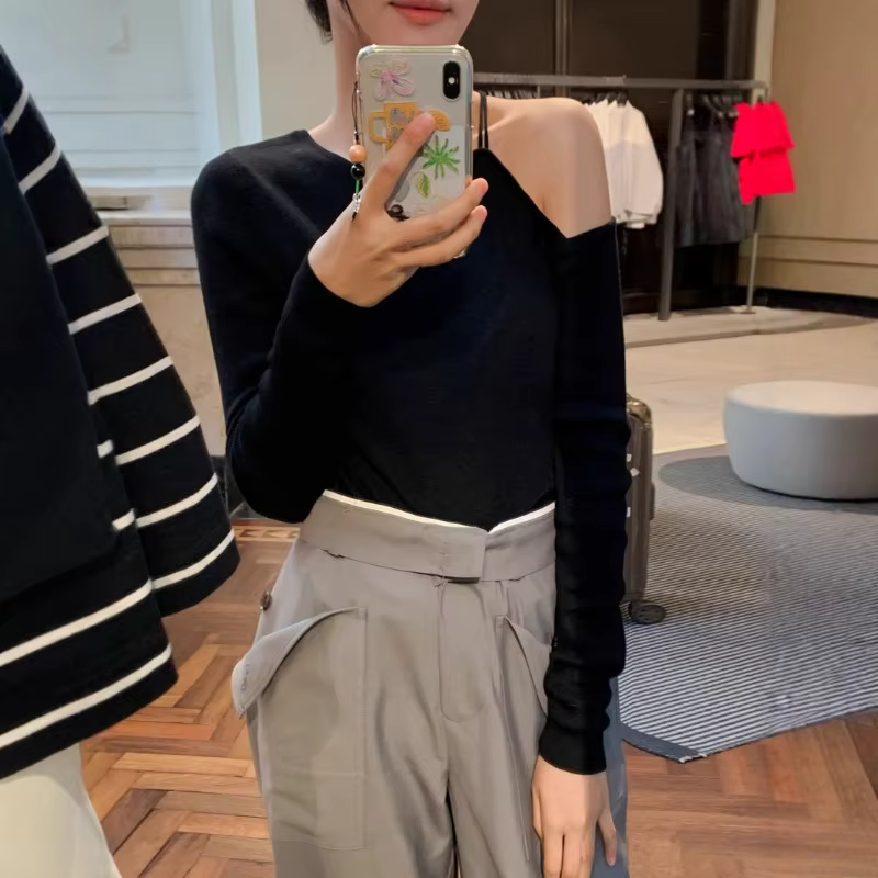 Pull tricoté à manches longues et col rond français pour femme