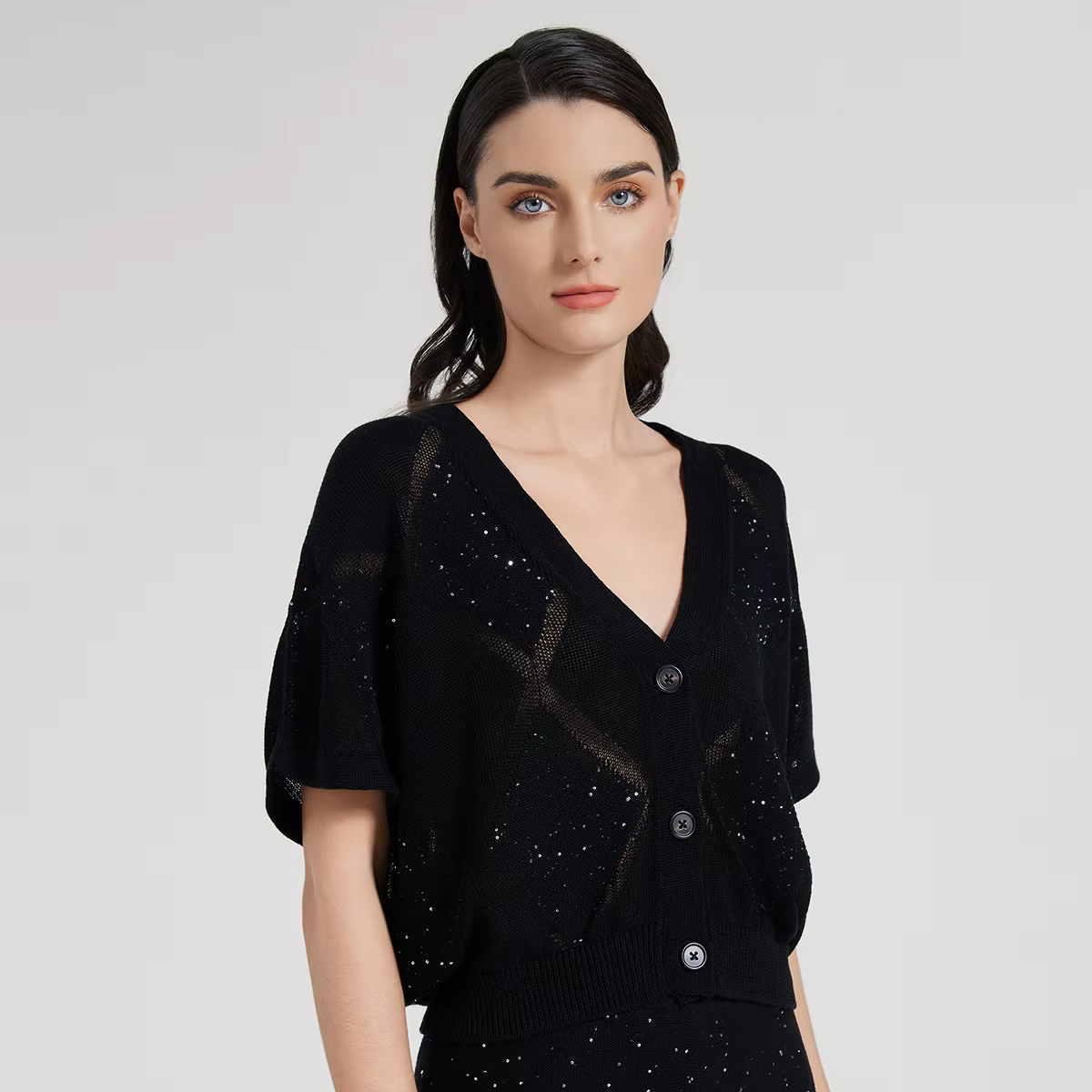 BC1047 – cardigan en soie et lin à paillettes pour femme, pull de luxe de haute qualité, printemps e