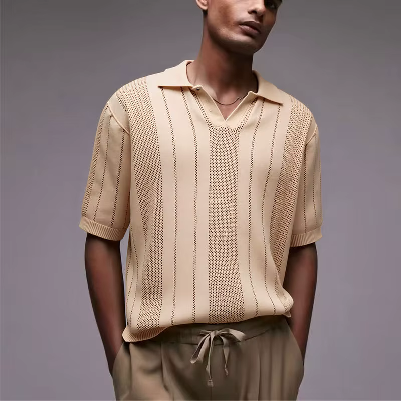 Nouveau Polo en Tricot pour Homme, Col Creux 3D, Manches Courtes, Confortable, Respirant, pour un Us