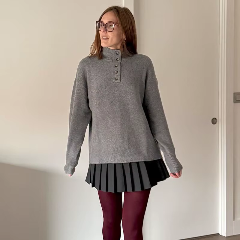 Col montant bouton rayé pull tricoté femmes à manches longues Patchwork pull femme 2025 automne hive