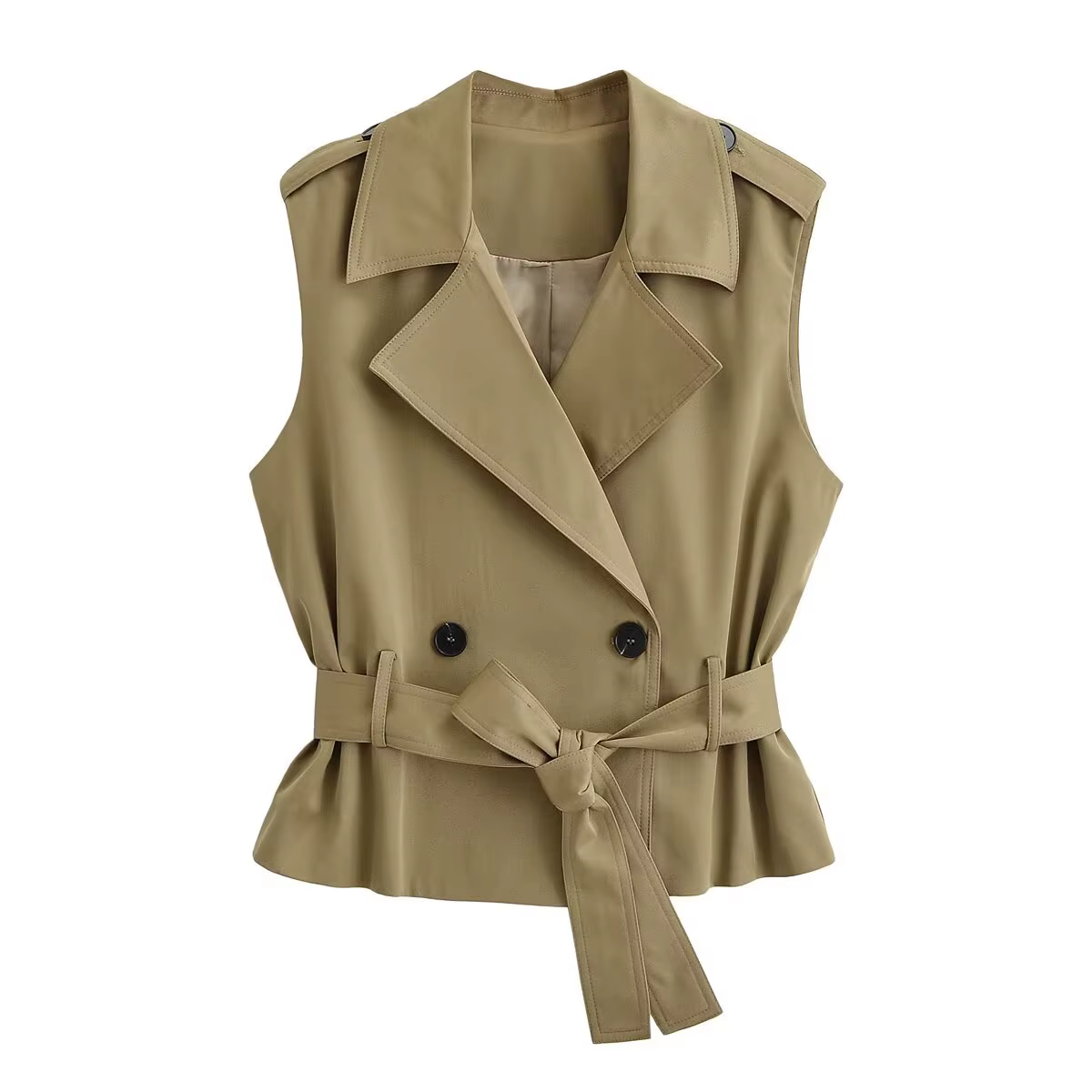 HH Femme Nouvelle Collection Été 2026 Gilet Ajusté Kaki Polyvalent Ceinturé Style Urbain Double Bout