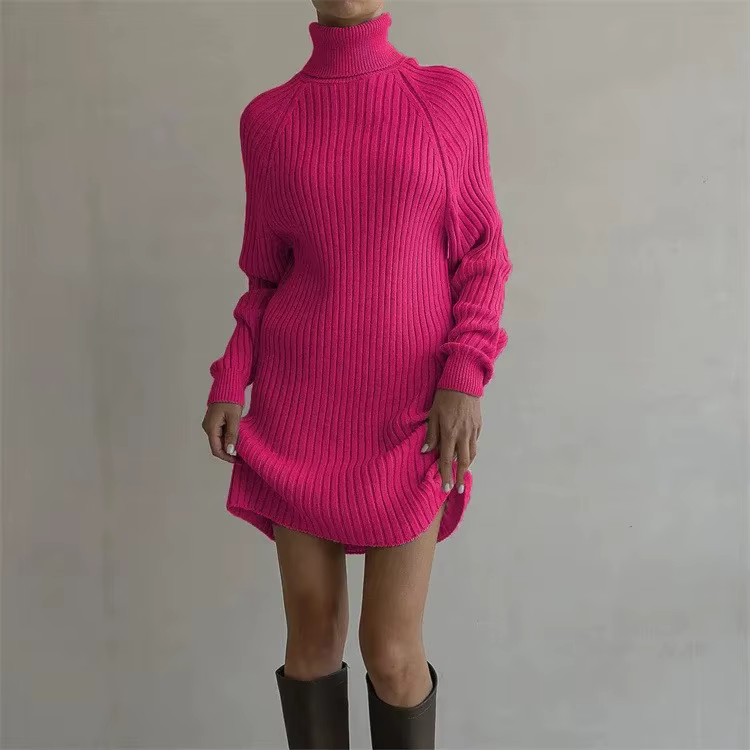 Robe pull épaisse à manches longues et col haut pour femme, décontractée, ample, tricotée, enveloppa