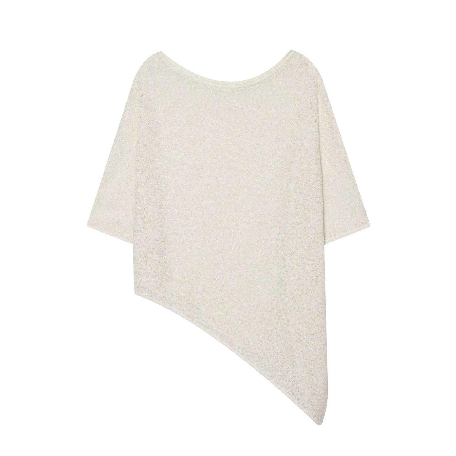 Pull en tricot ample de style français, ourlet asymétrique, col rond, polyvalent, basique, décontrac