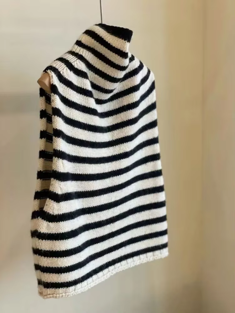 Pull rayé gilet vêtements pour femmes col roulé sans manches gilet décontracté Y2k hauts mode tricot