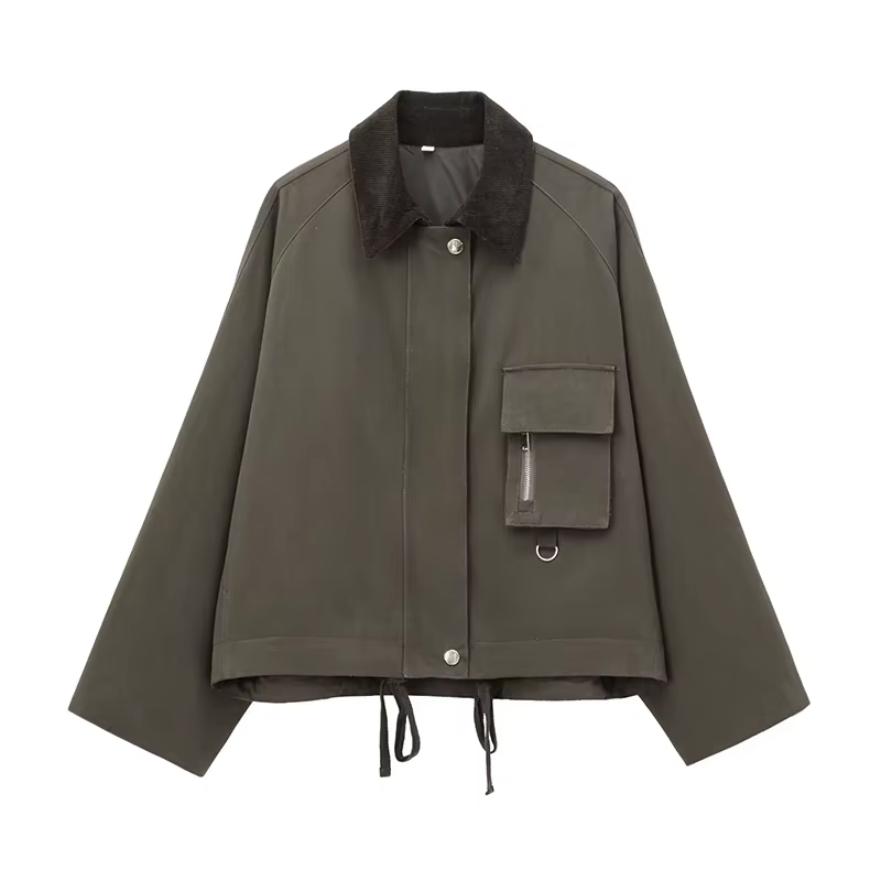 Veste de travail en velours côtelé avec fermeture éclair, manteau col, poche cirée, vestes Cargo de 