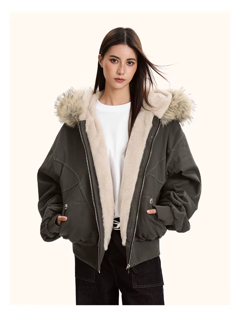 ZAROY col de fourrure Parkas à capuche Y2k Harajuku épaissir vestes rembourrées décontracté fermetur