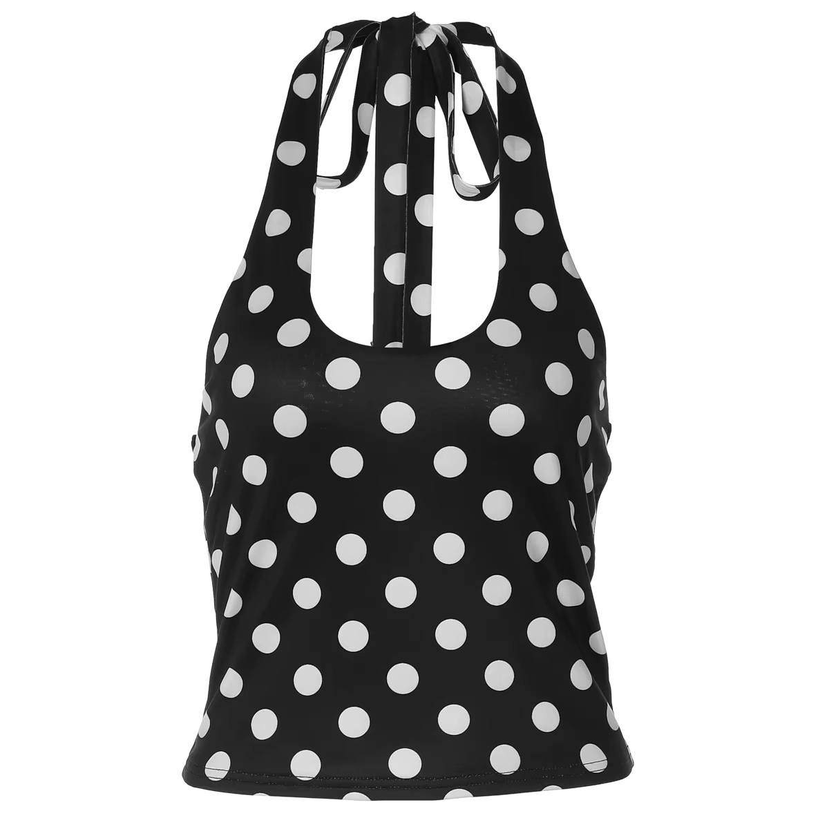 Nouveau débardeur moulant polyvalent à col licou et encolure en V imprimé pois noirs pour femme, col