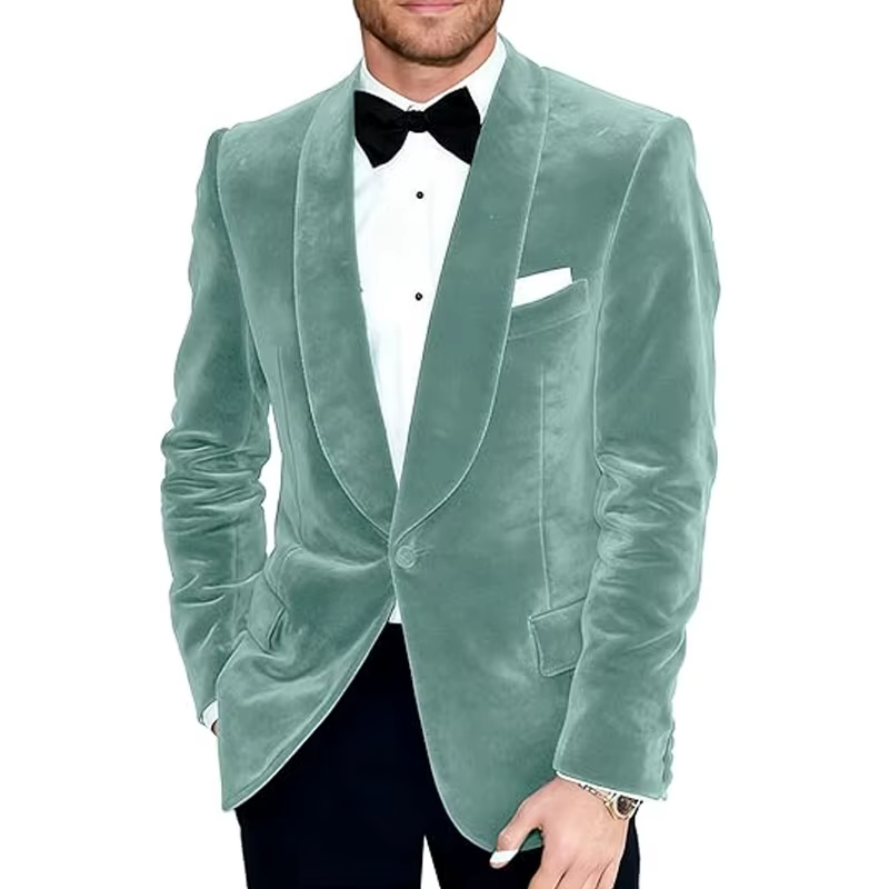 Veste de Costume Homme en Velours Vintage, Coupe Slim, Un Bouton, Col Relevé, Blazer Tendance pour M
