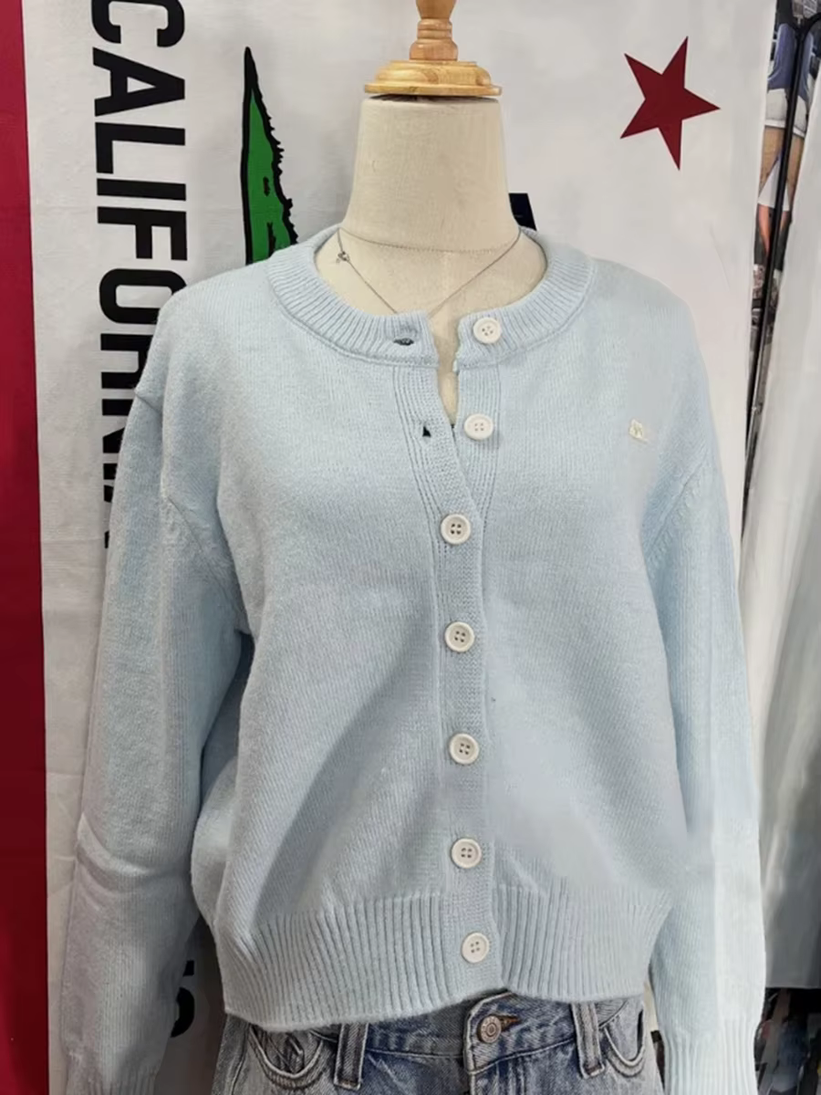 Mignon bébé bleu tricoté Cardigans femmes décontracté coton Style Preppy bouton pull manteaux femme