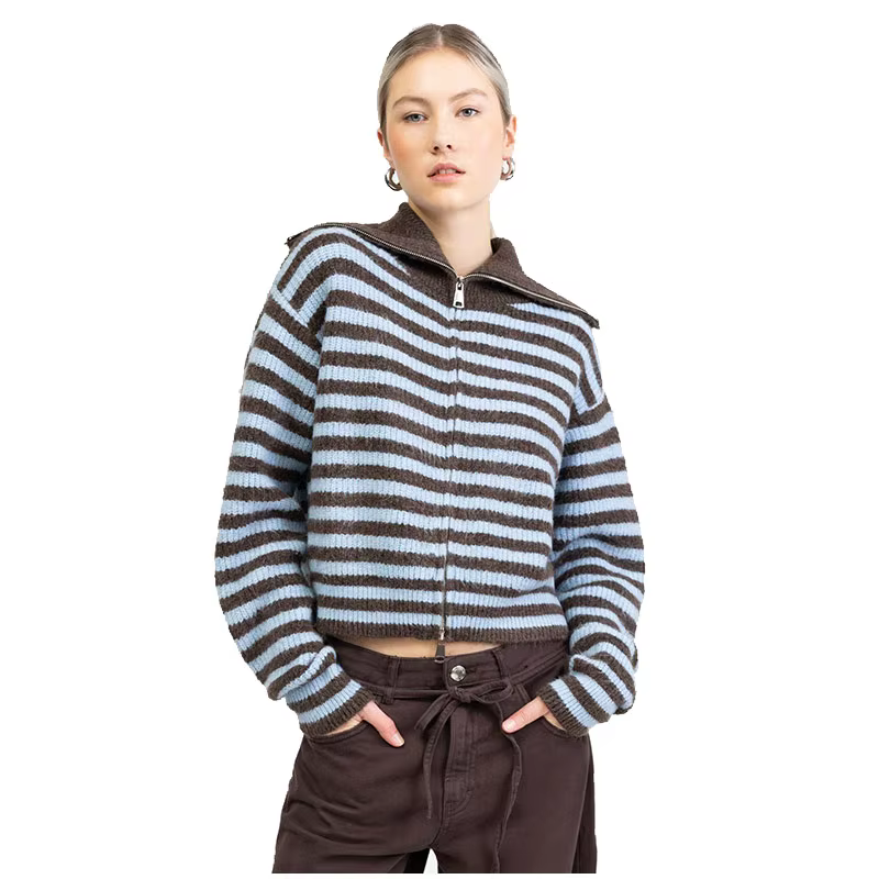 Pull court côtelé à fermeture éclair pour femme, haut court à manches longues, Chic, décontracté, so