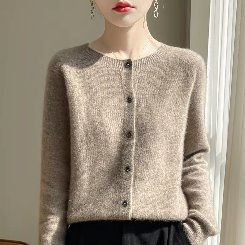 Pull en laine mérinos 100% pour femme, cardigan basique, tricot, printemps automne, nouveau, élégant
