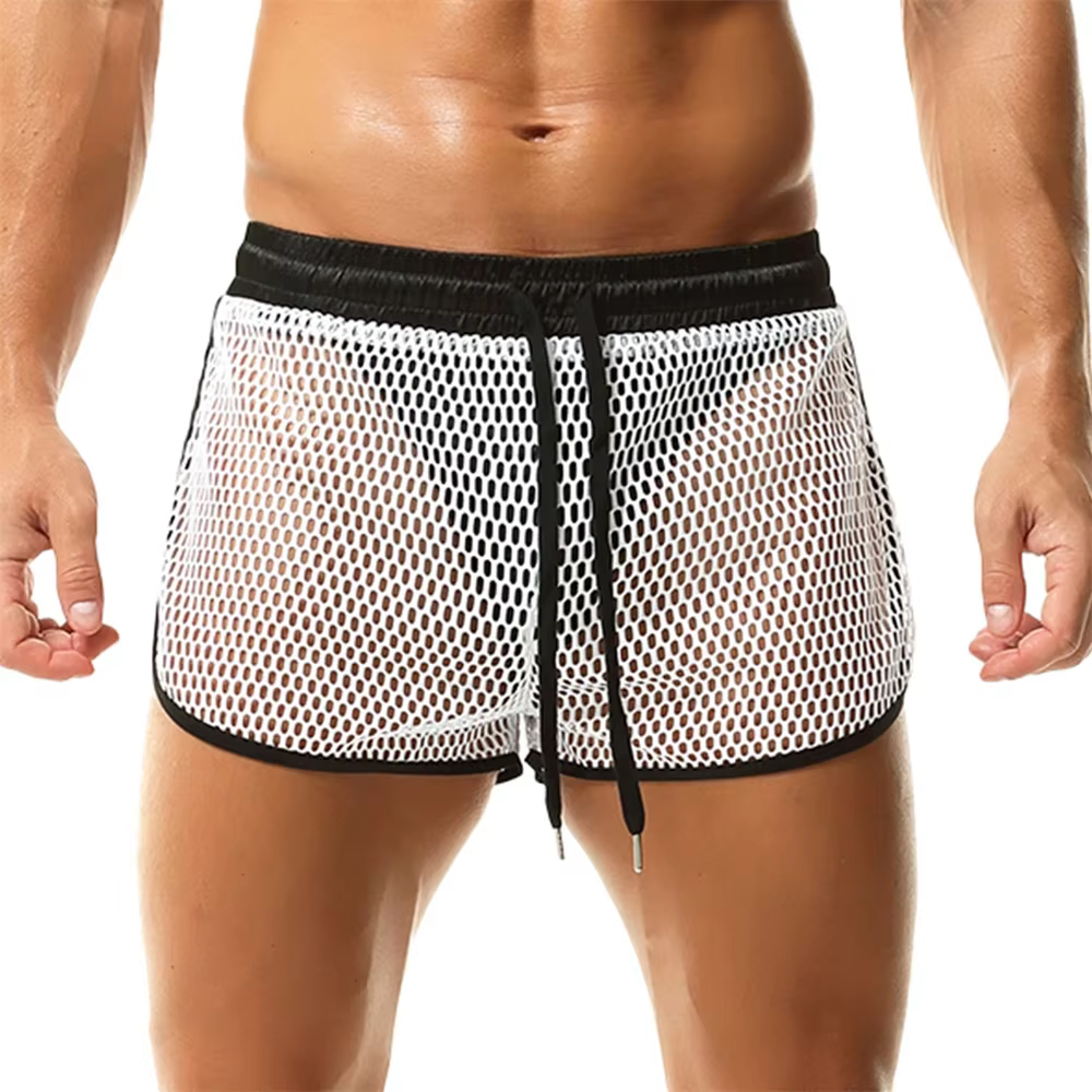 Shorts de sport pour hommes en maille respirante avec fentes latérales, style décontracté, coupe amp