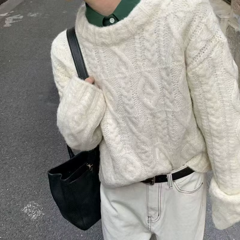 Pull épais pour femme, haut court torsadé marron, en tricot, nouveau modèle d'automne et d'hiver 202