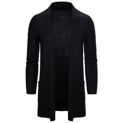 Cardigan long et confortable pour homme, manteau de couleur unie
