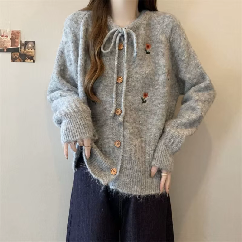 Veste pull à fleurs pour femmes, nouveau Cardigan d'hiver en tricot à manches Raglan pour gros ventr