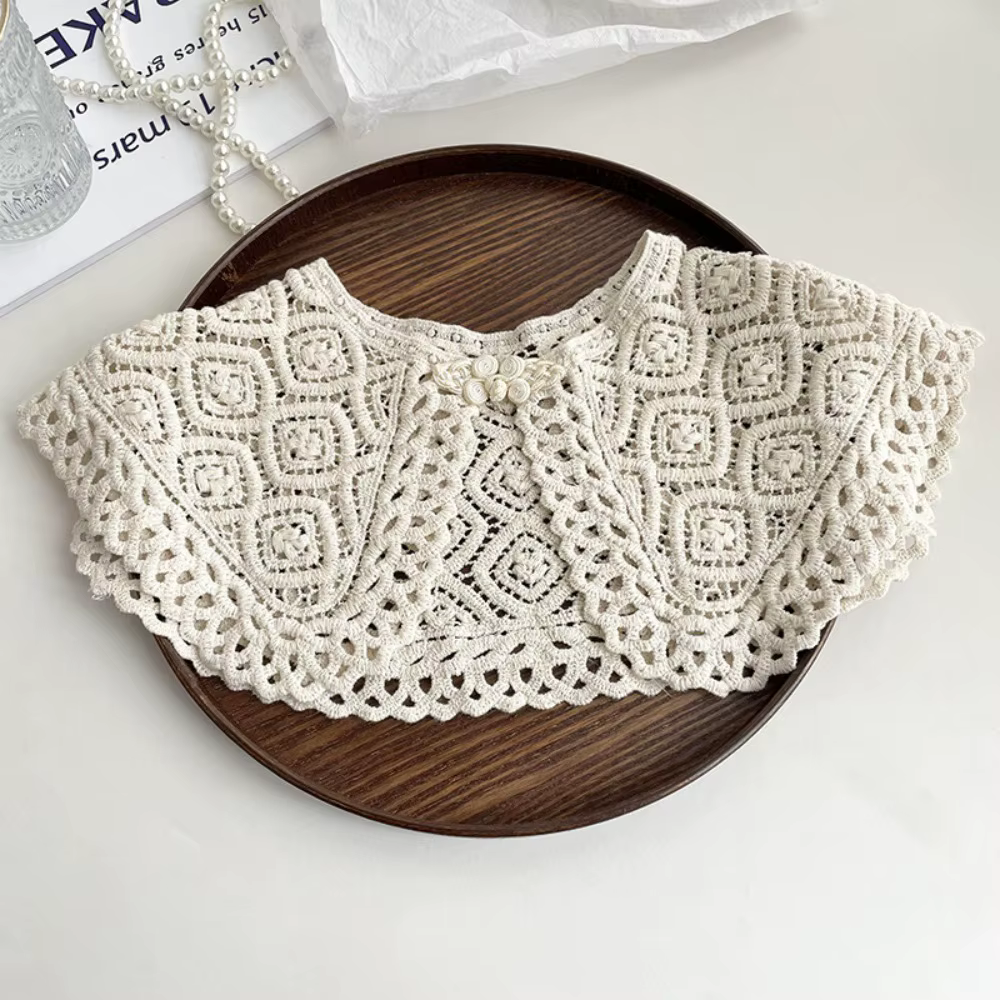 Col en dentelle vintage décoratif, faux col ajouré, châle enveloppant, cols de haut pour femmes, rev
