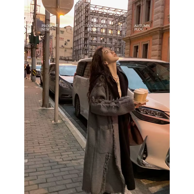 Pull à capuche mi-long pour femme, manteau féminin, haut de gamme, long cardigan, automne et hiver