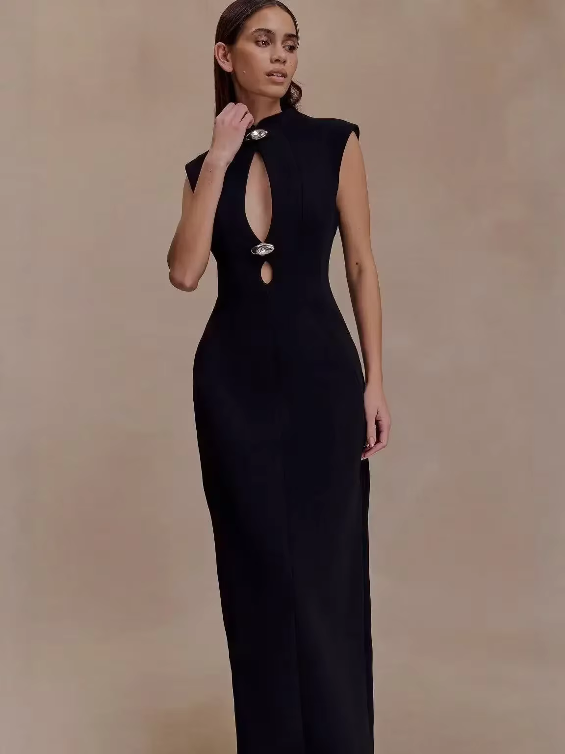Robe Sexy à col roulé sans manches pour femmes, élégante, ajourée, taille haute, Slim, Maxi, queue d