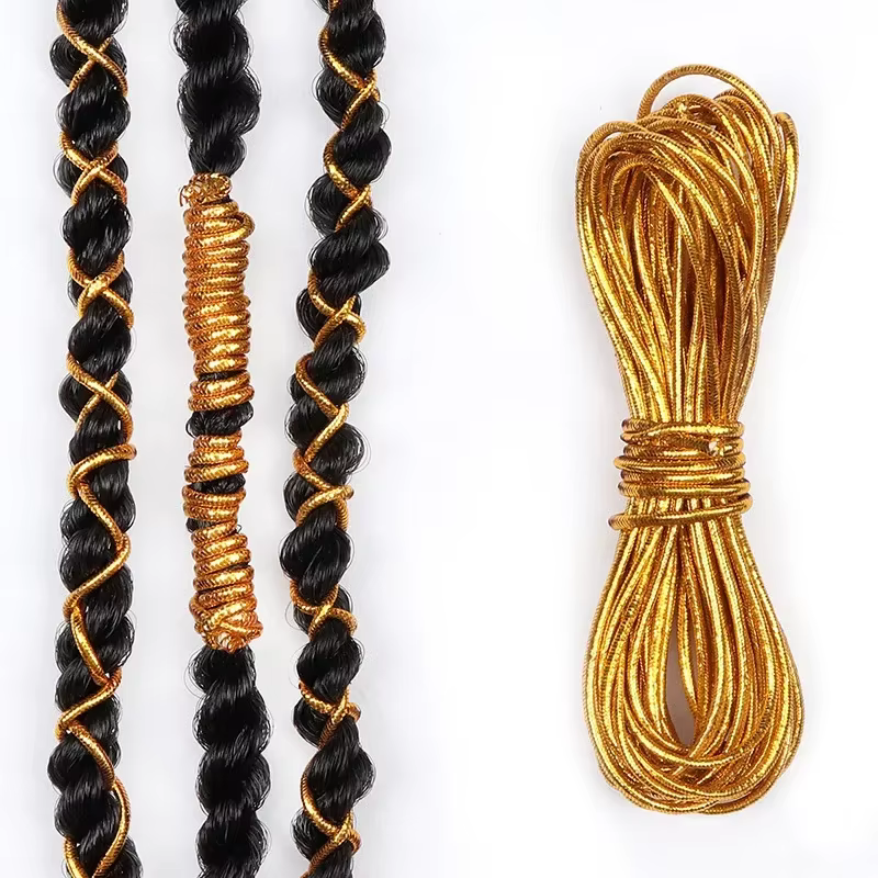 Tresses Dreadlocks Argentées et Dorées, Cheveux à Tresser Décoratifs, Cordons Élastiques Scintillant