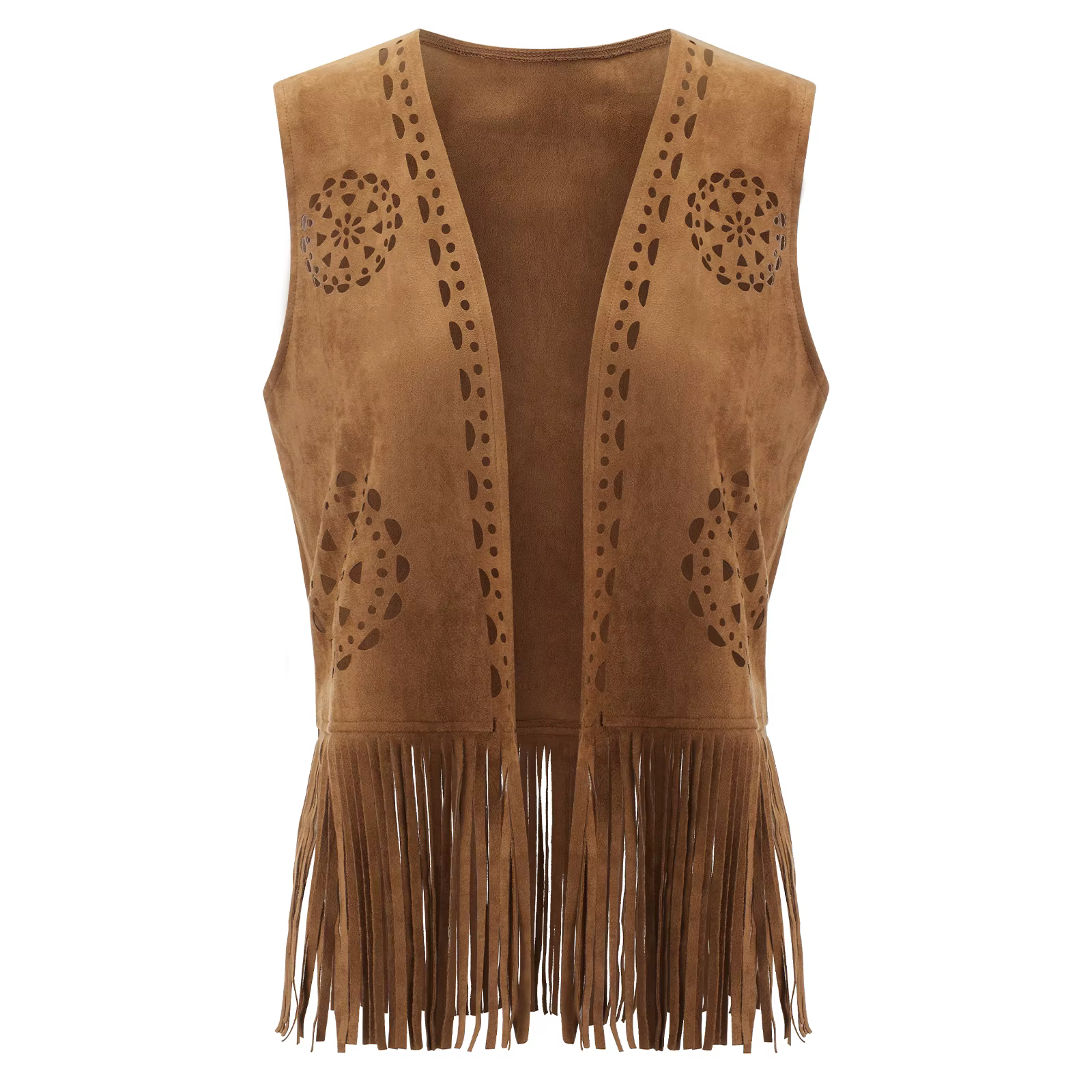 Gilet en Faux daim à franges pour femmes, ouvert sur le devant, sans manches, pompon, manteau, mode 