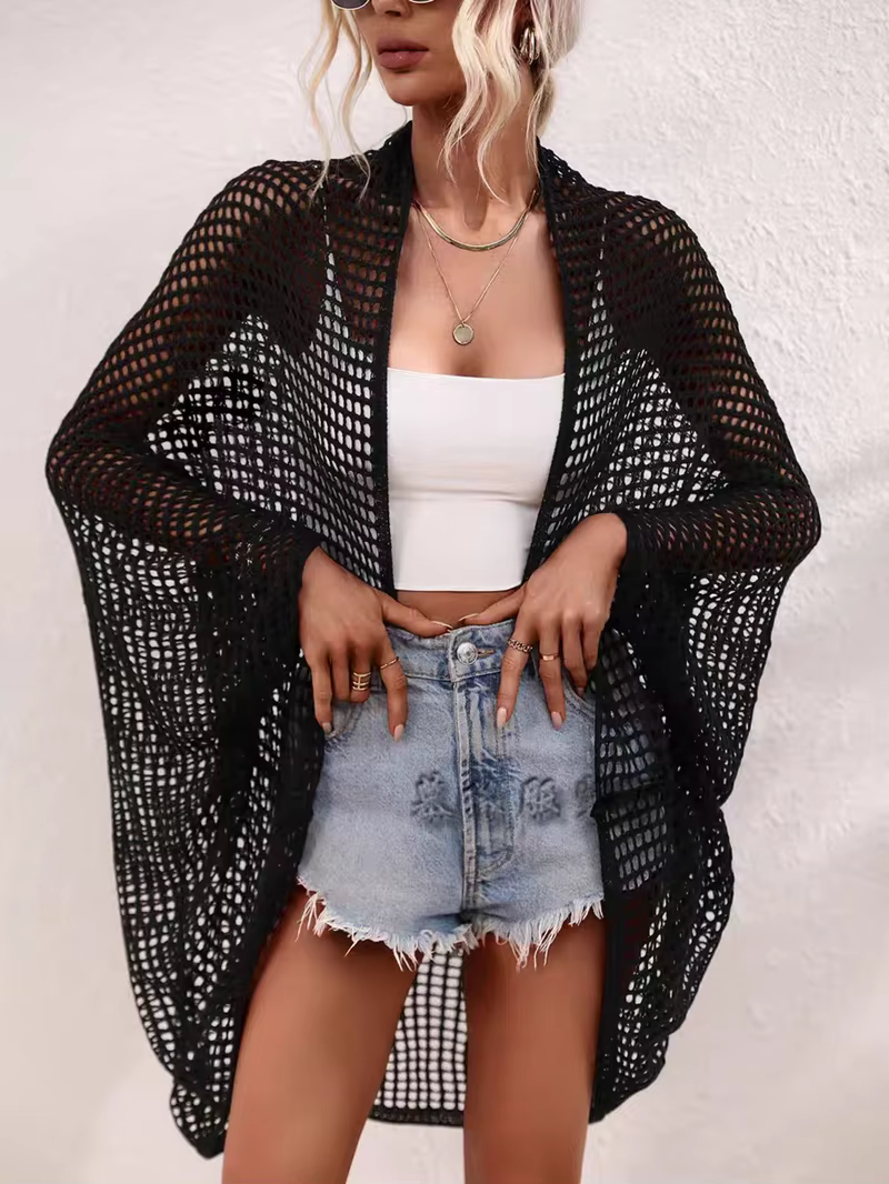 Pull Cardigan en tricot au Crochet pour femmes, ajouré, ouvert sur le devant, Cover-Up pour les vaca