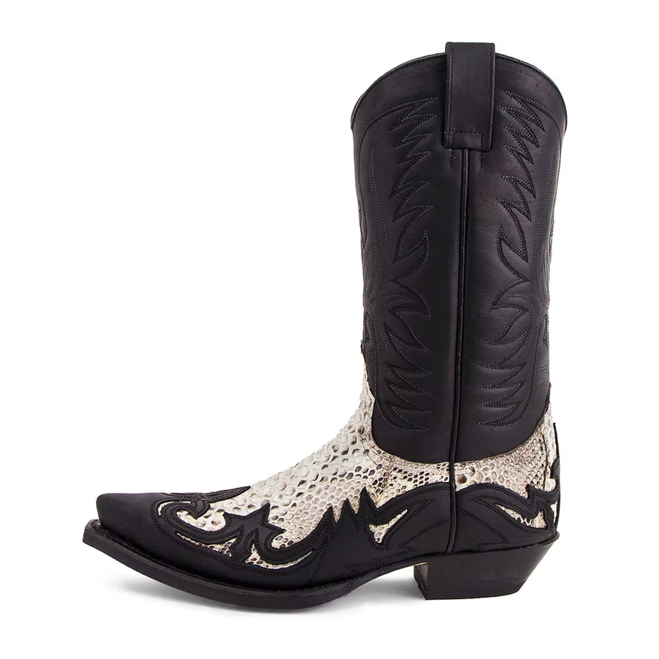 Bout pointu brodé mi-mollet bottes imprimé serpent Western Cowboy hommes Botines couleur bloquée Sli