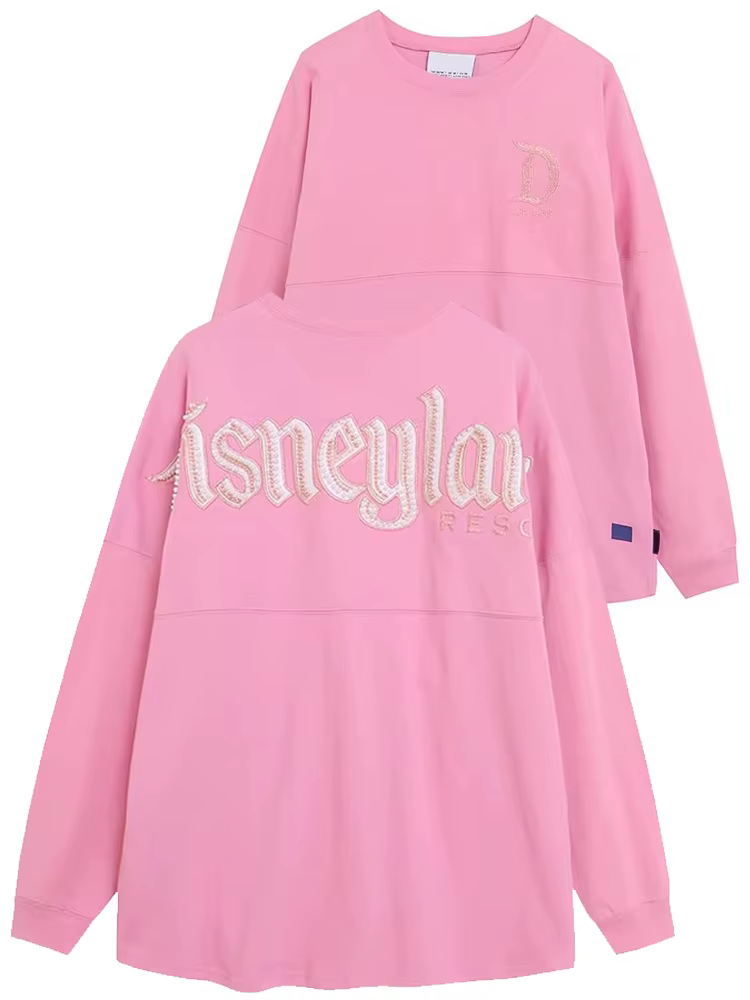 Sweat-shirt rose perlé à manches longues pour femme, imprimé de lettres Disney World, broderie de de