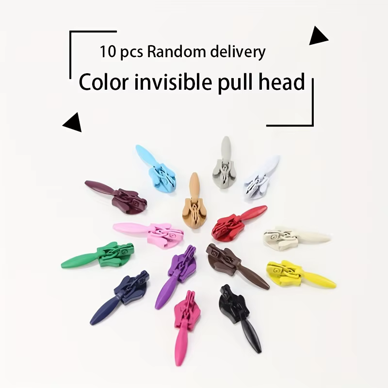 10 pièces de poignées de fermeture éclair en nylon de couleurs assorties, 3 # Curseur Invisible, l