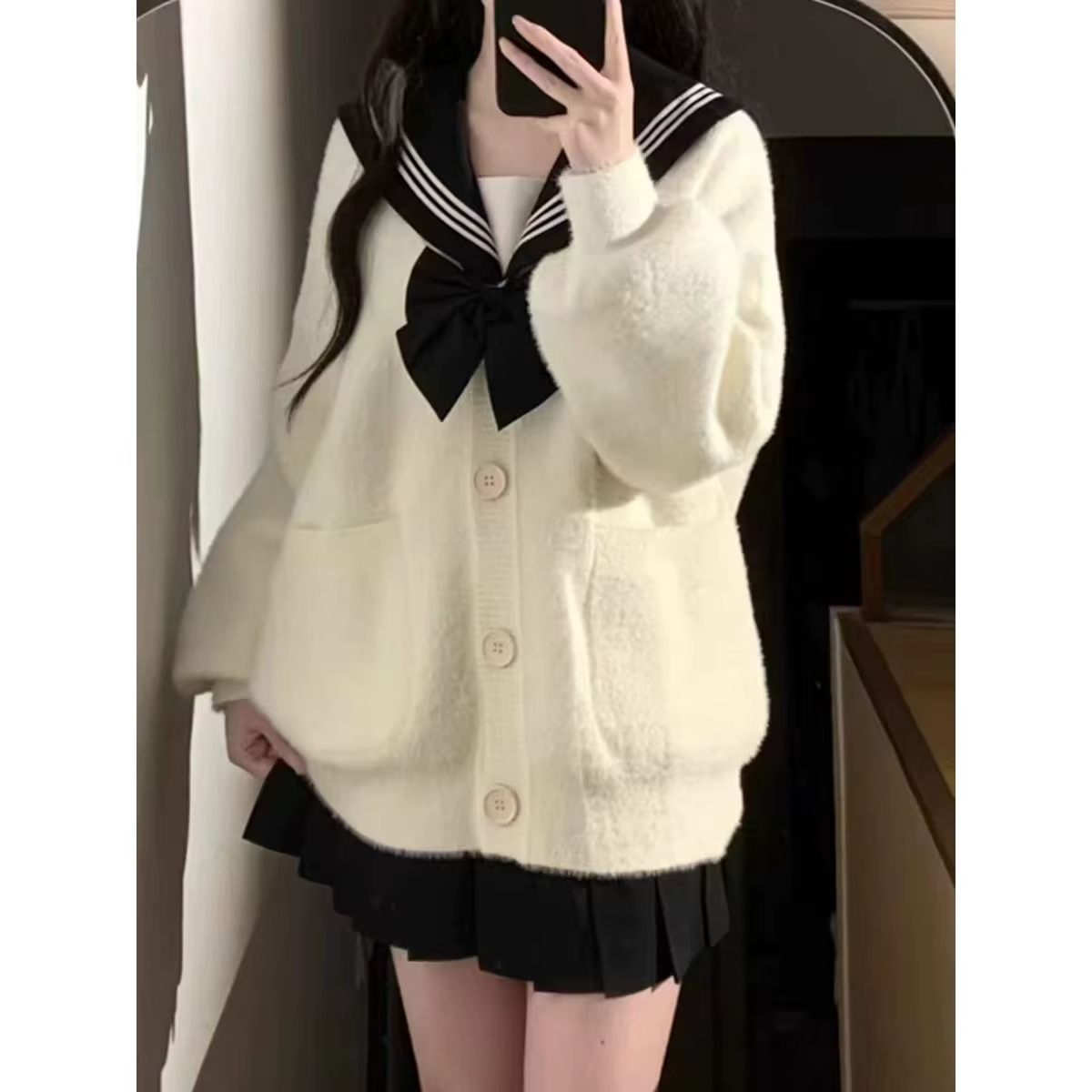 Manteau pull en laine japonais de style collégial pour femmes petites, haut en tricot ample doux et 