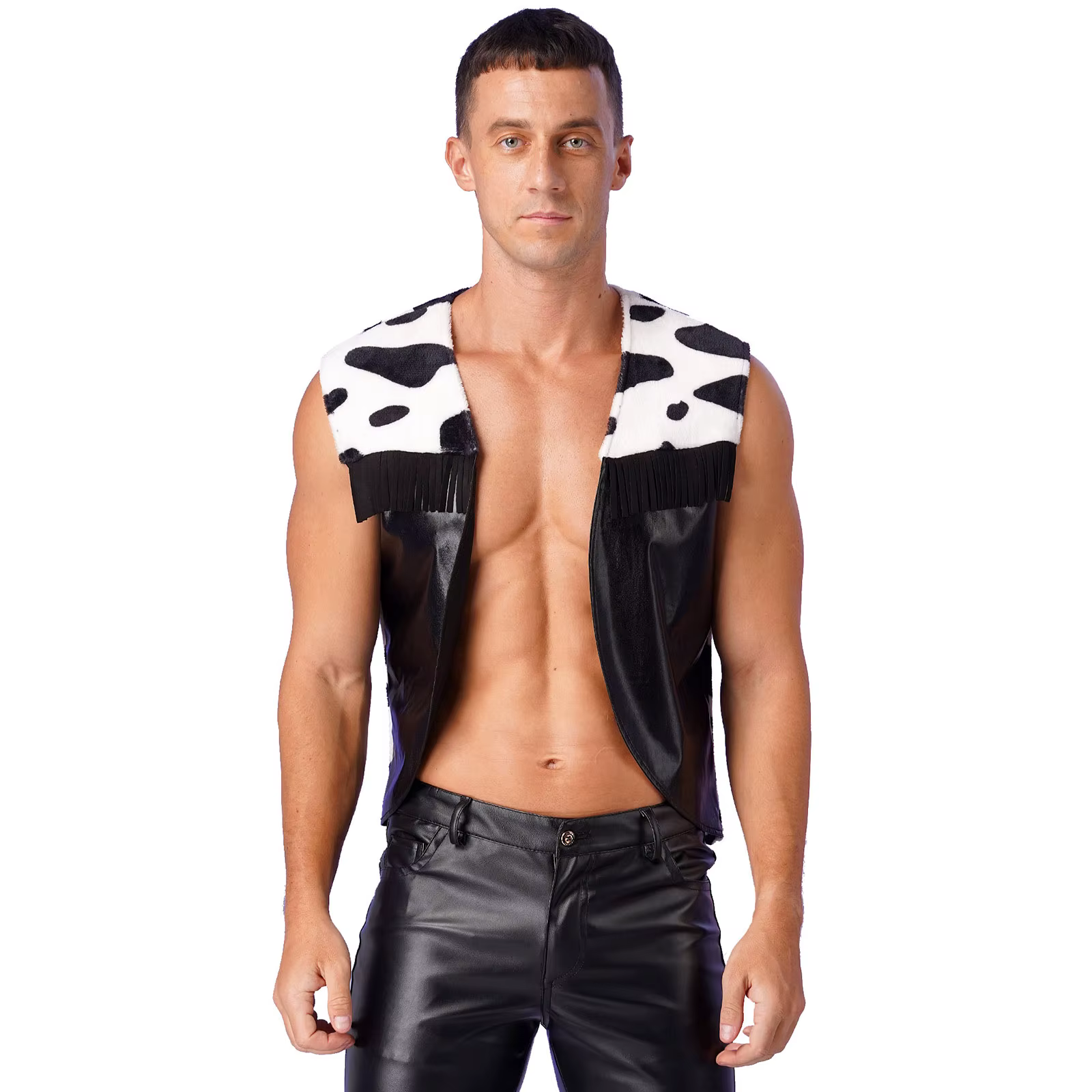 Costume de Cowboy Occidental pour Homme, Cardigan D.lique à Glaçure Imprimée Vache, Ouvert sur le De