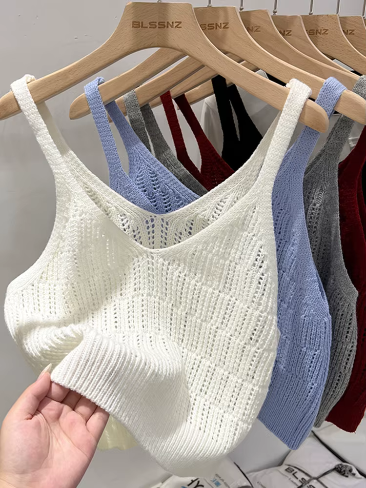 Corée tricoté gilets femmes haut col en v solide réservoir Blusas Mujer De Moda été mode femme sans
