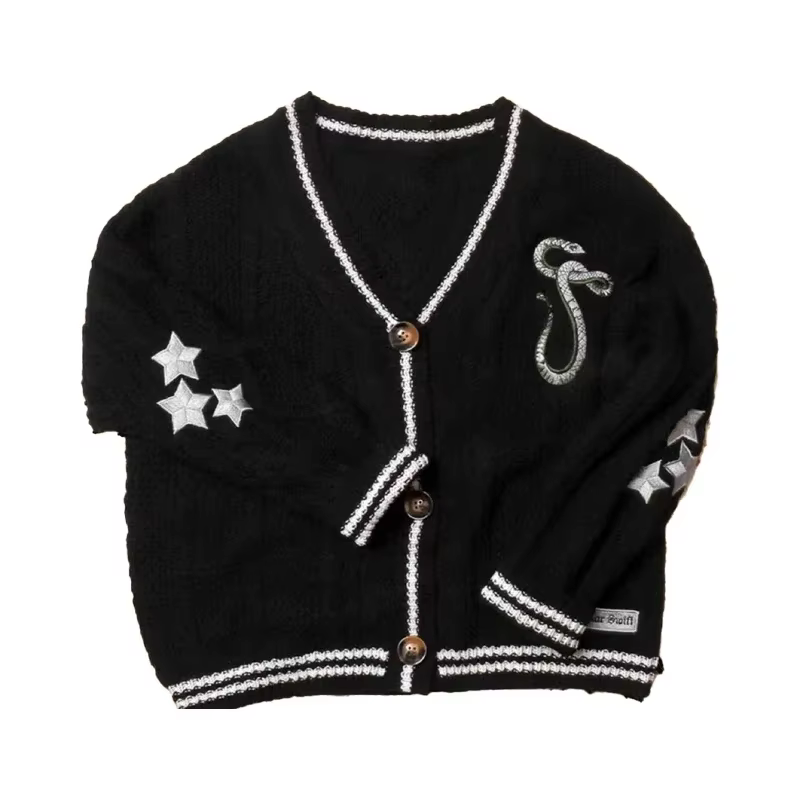 Cardigan d'amant avec broderie d'étoiles coeur rose confortable tricot doux TS Cardigan Tay pull ves