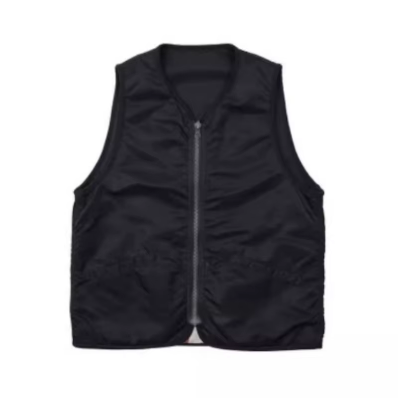 Gilet décontracté sans col à double fermeture éclair style chinois, avec empiècements rayés, pour l'
