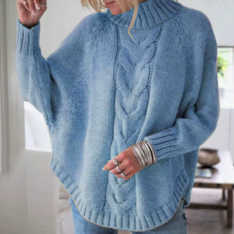 Pull-over col roulé décontracté pour femme 2026 – Basiques tricotés amples à manches chauve-souris p