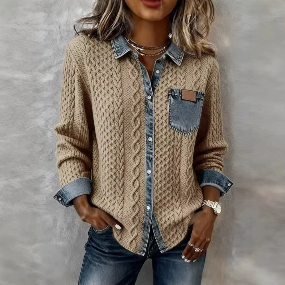 Chemise en jean pour femme, veste, chemisier vintage, col rabattu à simple boutonnage, poches, lavée