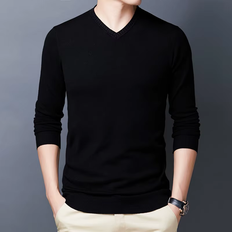 Pull à col en v, section fine, vêtements décontractés, nouveau pull en tricot à fond, couleur unie