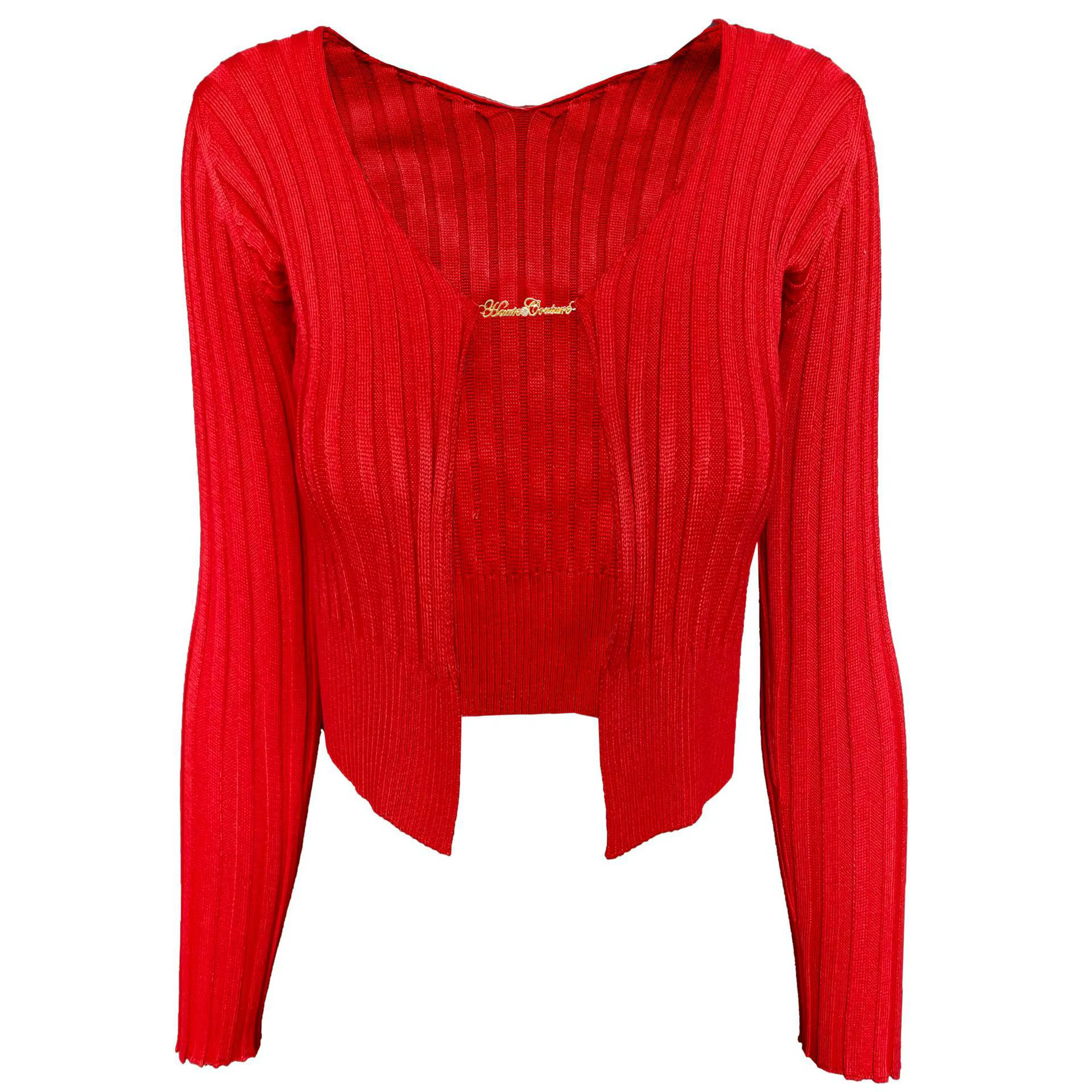 Cardigan tricoté à manches longues pour femme, pull Sexy, décolleté en V profond, étiquette dorée, n