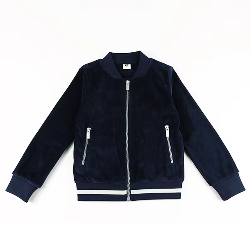 Veste en velours bleu pour enfants, tenue d'école, vêtements à fermeture éclair à ouverture avant, c