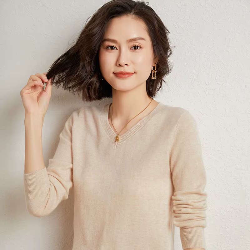 Pull femme col en v manches longues 100% pur cachemire automne hiver chaud doux tricot pull nouveau