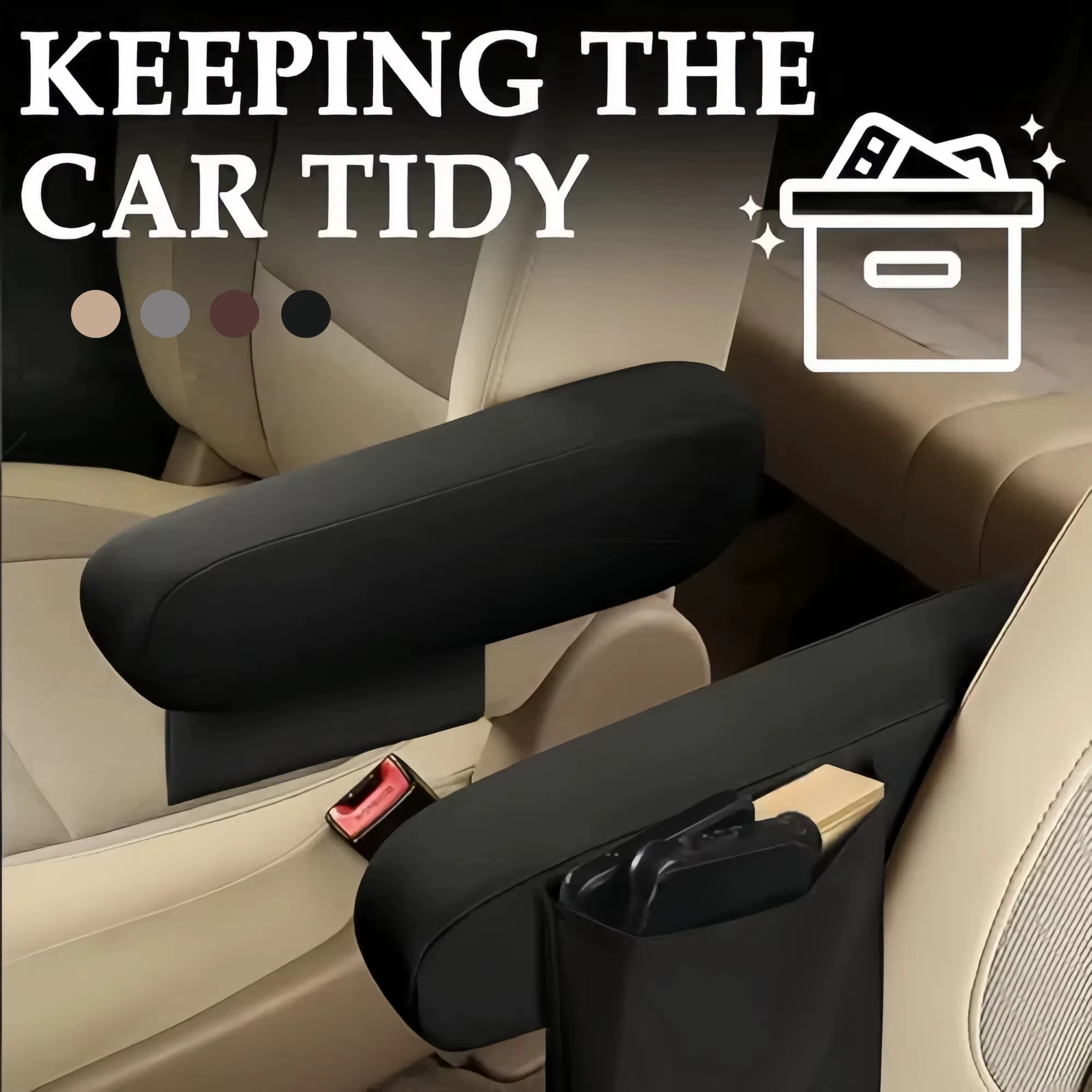 1 paire de housses de protection pour accoudoirs de voiture, lavables avec poches de rangement latér