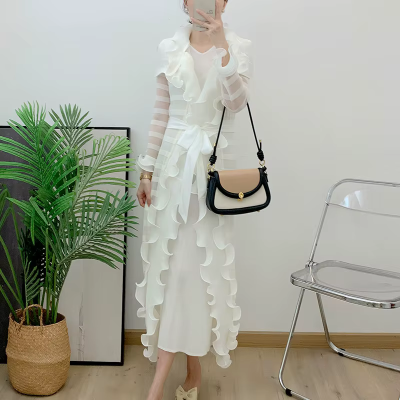 Robe à volants pour femme, nouveau style printemps/été/automne 2026, robe plissée tendance effet deu