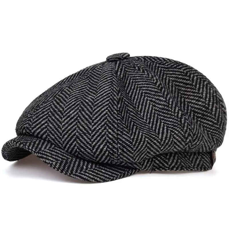 Casquettes de mode en tweed style Peaky Blinders, casquettes plates à chevrons pour hommes, chapeaux