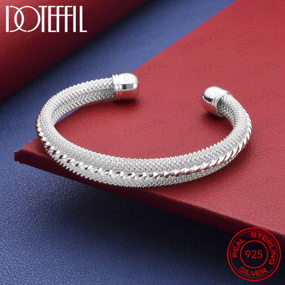 Bracelet en maille tissée en argent Sterling 925, pour femmes et hommes, bijoux de fête de fiançaill