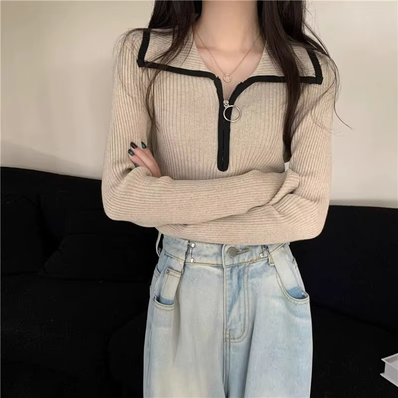 Pull en tricot pour femmes avec fermeture éclair hiver 2025, offres Y2k, haut Vintage, nouvelle tend