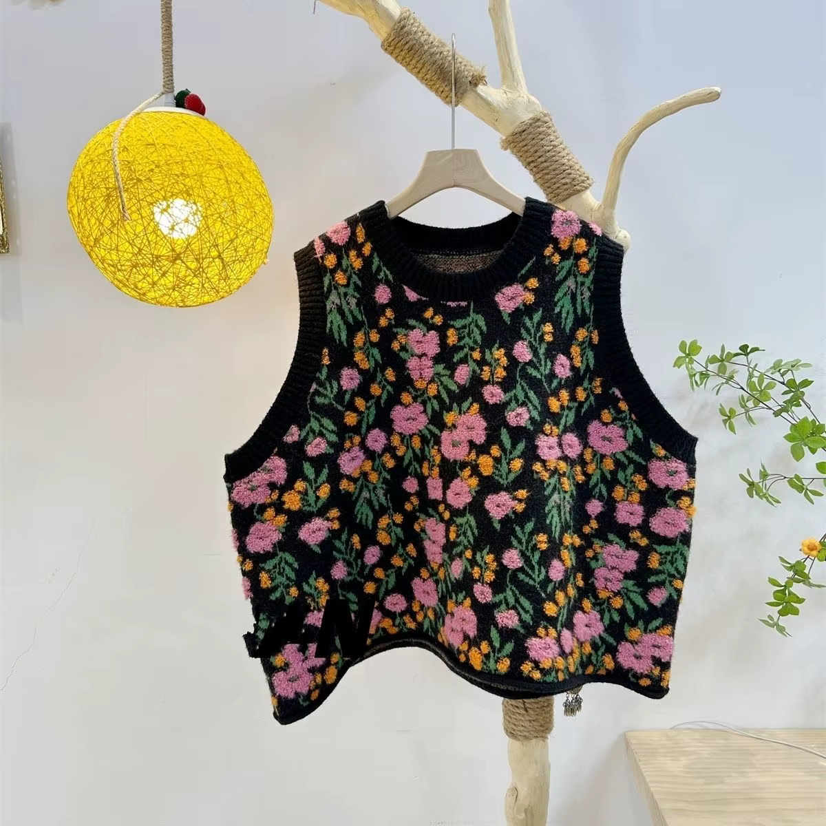 Pull en tricot avec broderie florale pour femme, pull en fibre, gilet vintage, gilets précieux, conc